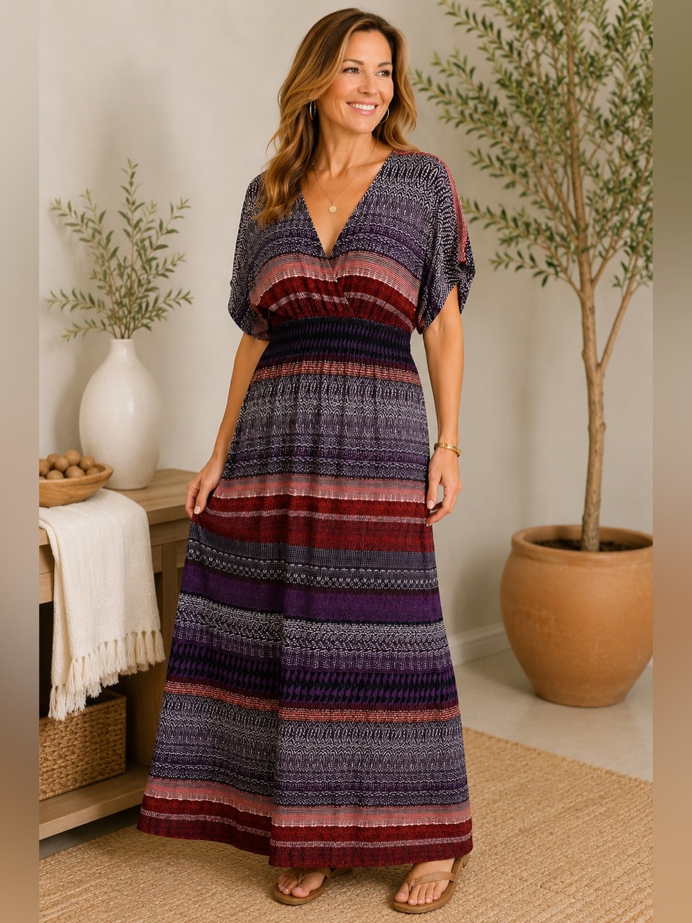 Soma Smocked Waist Maxi Dress Mystic Stripe - XL